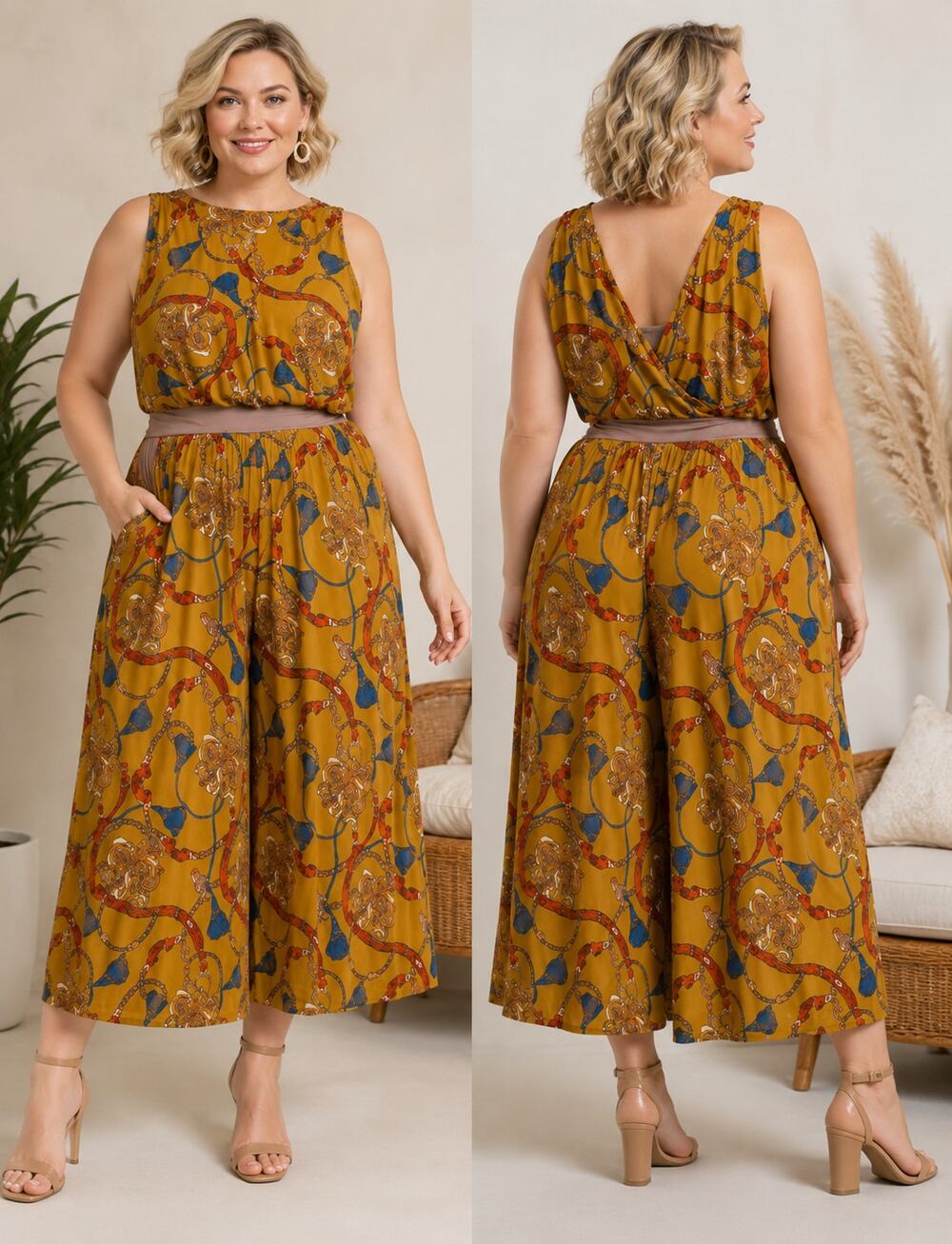 éloges   Brown Ornate Crop Jumpsuit Dress 2XL New
